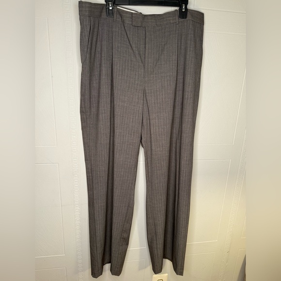 Mango MNG Gray White Pinstripe High Rise Wide Leg Pleated Trouser Womens Plus 16 - Picture 1 of 12